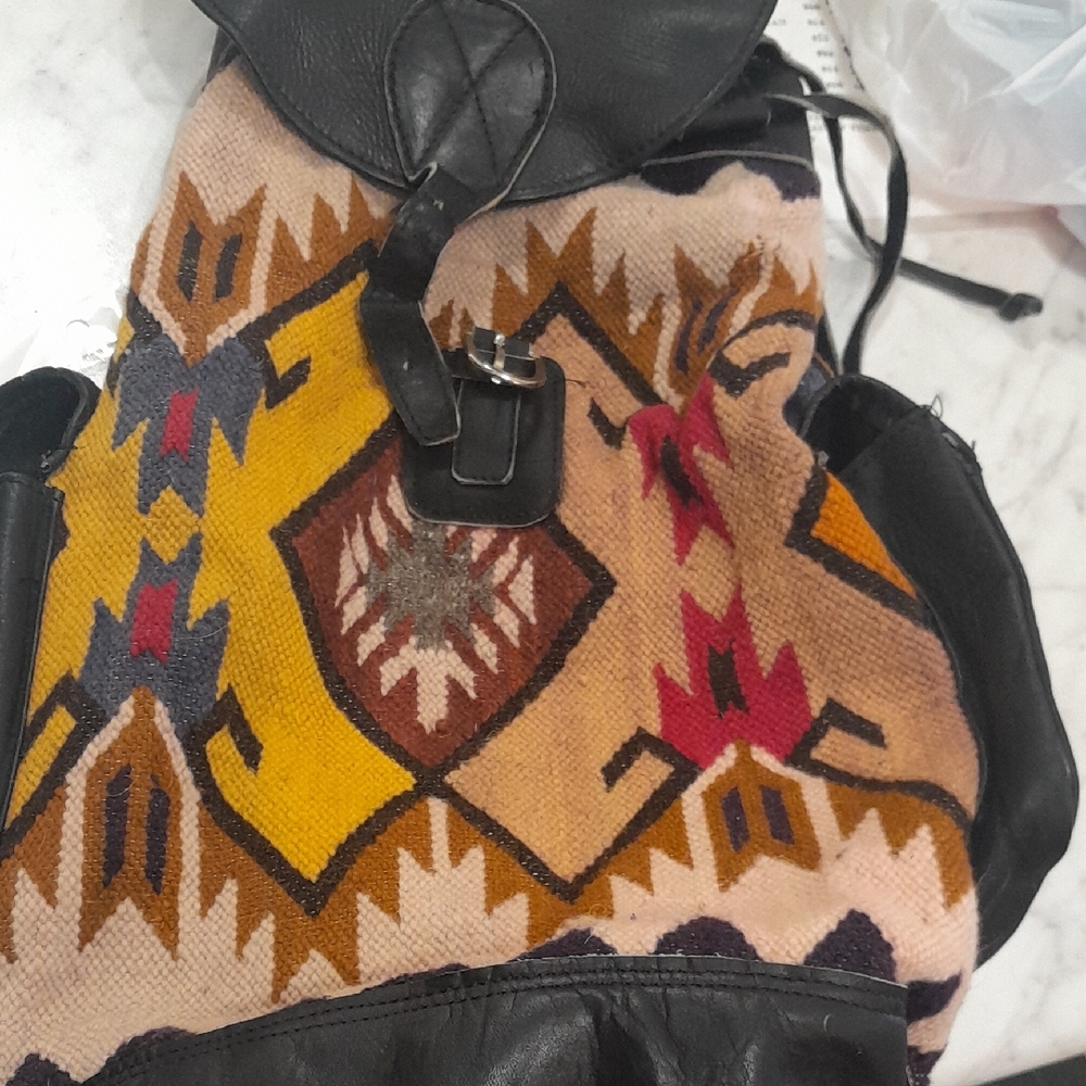 Tribal Otavalo Backpack Wool And Leather Preowned Equador